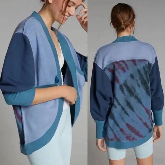 Pilcro Anthropologie Anita Blue Tie Dye French Terry Oversized Cardigan - Picture 1 of 5